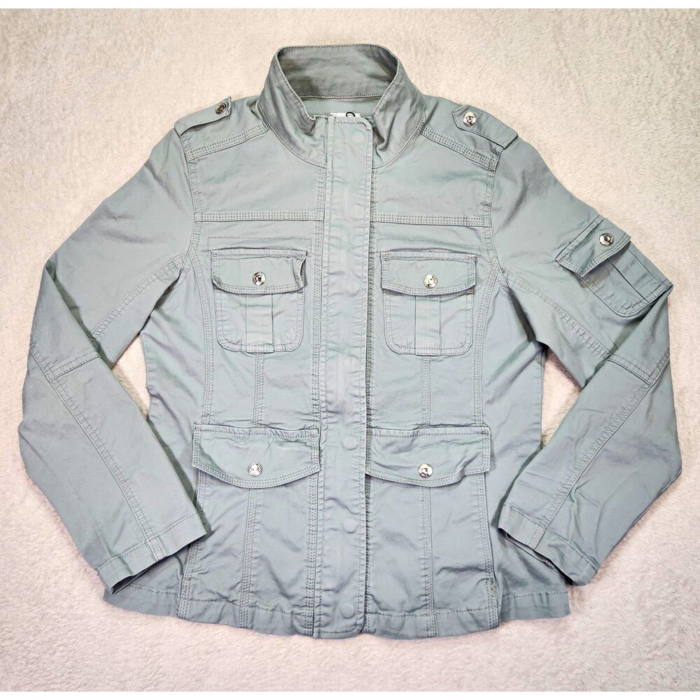 Kensie Jeans Women’s M Utility Jacket Gray Full Zip Button Pockets